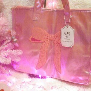 Reusable Coquette Bow Shopping Tote Bag Large Size Metallic Pink NWT